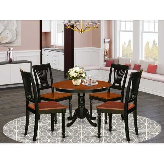 5 Pc Set, Round Small Table And 4 Wood Dinette Chairs In Black And Cherry