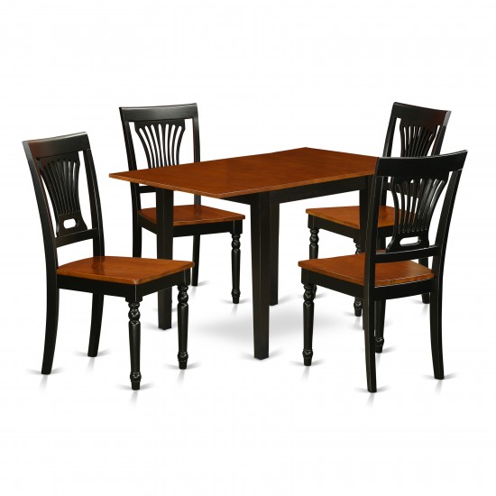 5Pc Dinette Set, Rectangular Table, 4 Dining Chair, Solid Wood Seat, Panel Back, Black-Cherry