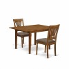 3 Pc Set Milan Table With Leaf And 2 Cushion Chairs In Saddle Brown