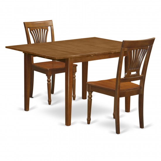 3 Pc Milan Kitchen Table Featuring Leaf, 2 Wood Dinette Chairs In Saddle Brown .