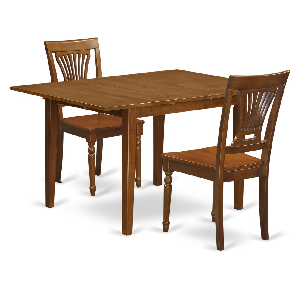 3 Pc Milan Kitchen Table Featuring Leaf, 2 Wood Dinette Chairs In Saddle Brown .