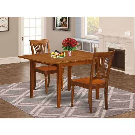 3 Pc Milan Kitchen Table Featuring Leaf, 2 Wood Dinette Chairs In Saddle Brown .