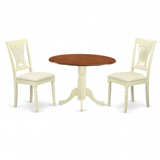 3 Pc Kitchen Set-Dining Table, 2 Wooden Kitchen Chairs In Buttermilk, Cherry