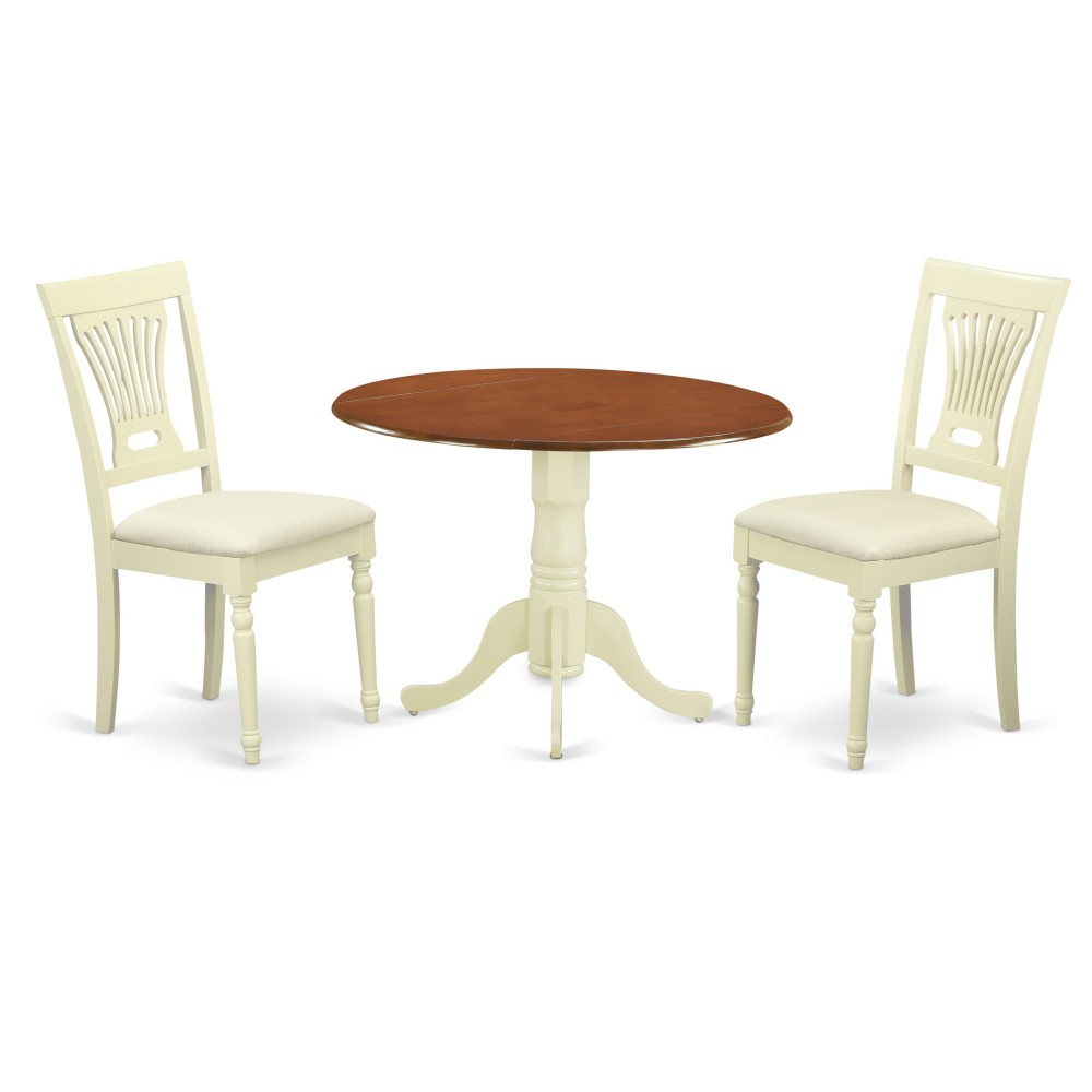 3 Pc Kitchen Set-Dining Table, 2 Wooden Kitchen Chairs In Buttermilk, Cherry