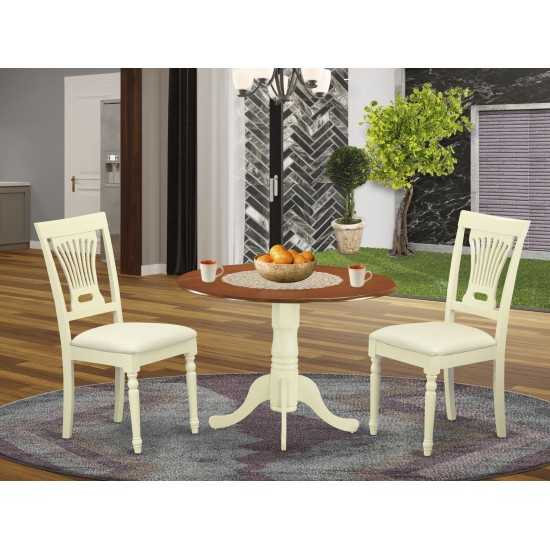 3 Pc Kitchen Set-Dining Table, 2 Wooden Kitchen Chairs In Buttermilk, Cherry