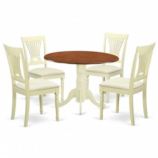 5 Pc Kitchen Set-Dining Table, 4 Wooden Kitchen Chairs In Buttermilk, Cherry