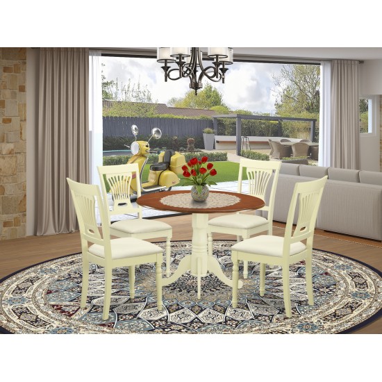 5 Pc Kitchen Set-Dining Table, 4 Wooden Kitchen Chairs In Buttermilk, Cherry