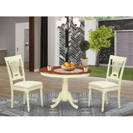 3 Pc Set, Dining Table, 2Seat Dinette Kitchen Chairs In Buttermilk, Cherry .