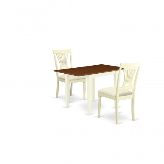 3-Pc Dinette Set, A Small Dining Table, Chairs, Linen Fabic Seat, Panel Back, Buttermilk, Cherry