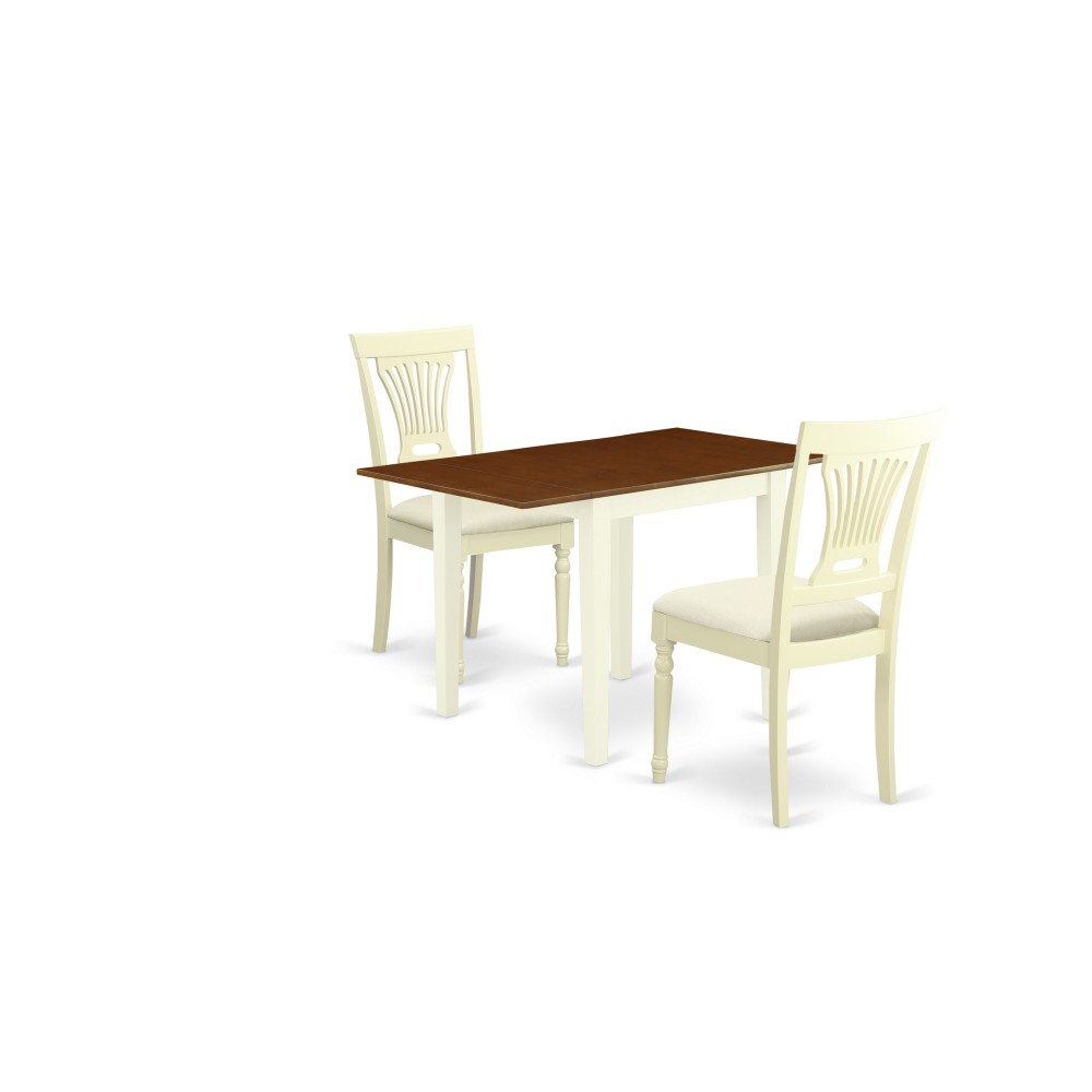 3-Pc Dinette Set, A Small Dining Table, Chairs, Linen Fabic Seat, Panel Back, Buttermilk, Cherry