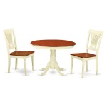 3 Pc Set, Round Dinette Table, 2 Wood Dinette Chairs In Buttermilk, Cherry .