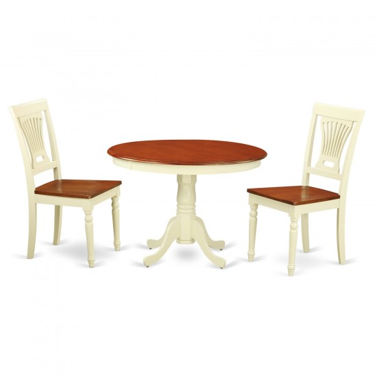 3 Pc Set, Round Dinette Table, 2 Wood Dinette Chairs In Buttermilk, Cherry .