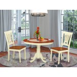 3 Pc Set, Round Dinette Table, 2 Wood Dinette Chairs In Buttermilk, Cherry .