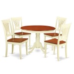 5 Pc Set, Round Small Table, 4 Leather Kitchen Chairs In Buttermilk, Cherry .