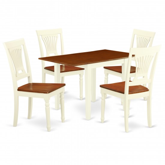 5Pc Dinette Set For Small Spaces Features A Wood Dining Table, 4 Chair, Solid Wood Seat, Panel Back, Buttermilk, Cherry