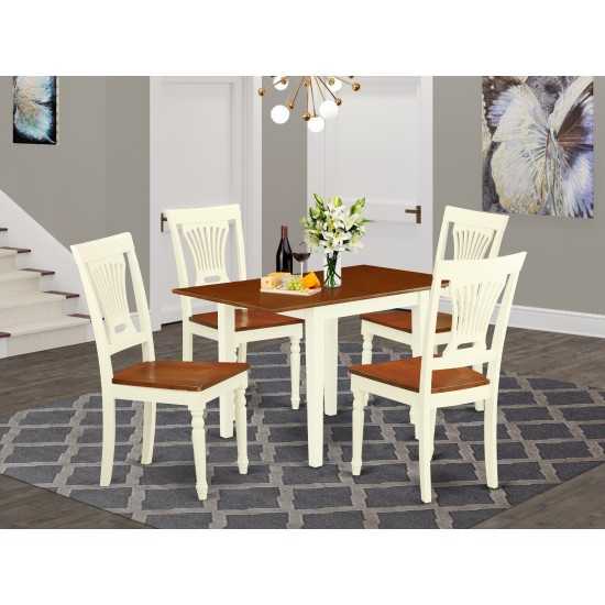 5Pc Dinette Set For Small Spaces Features A Wood Dining Table, 4 Chair, Solid Wood Seat, Panel Back, Buttermilk, Cherry