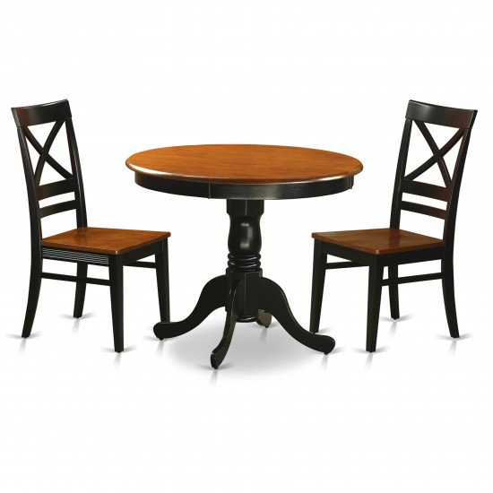 Anqu3-Blk-W Dining Set - 3 Pcs With 2 Wood Chairs