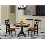 3 Pc Set, Round Dinette Table And 2 Leather Kitchen Chairs In Black And Cherry