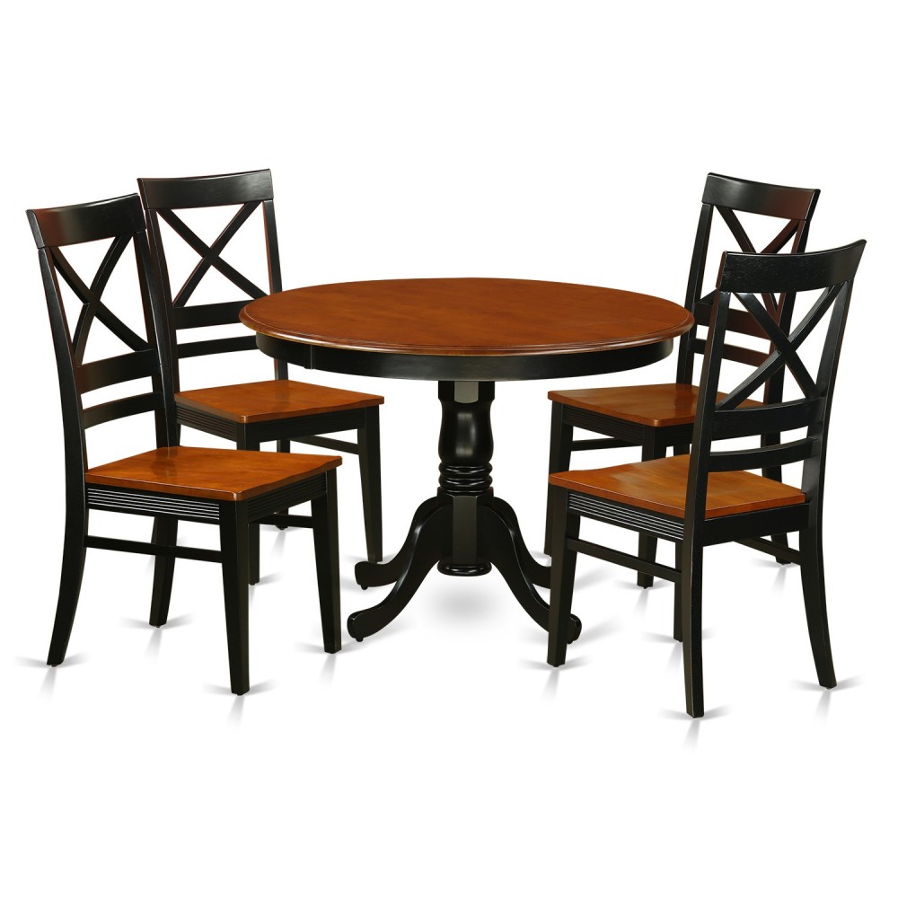 5 Pc Set, Round Dinette Table And 4 Leather Dinette Chairs In Black And Cherry