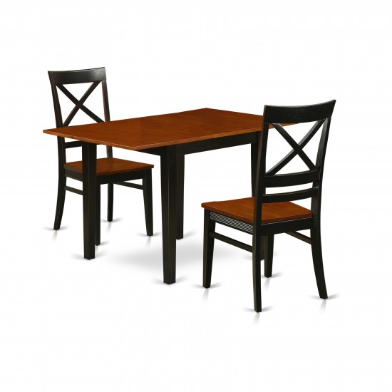 3Pc Dining Set, A Rectangle Table, 2 Chairs, Solid Wood Seat,Xback, Black, Cherry