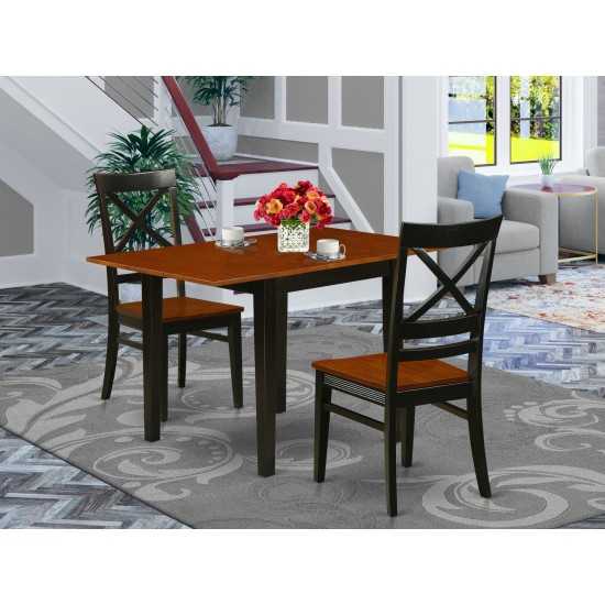 3Pc Dining Set, A Rectangle Table, 2 Chairs, Solid Wood Seat,Xback, Black, Cherry