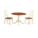 3 Pc Dining Room Set For 2-Dinette Table, 2 Dinette Chairs, Buttermilk & Cherry