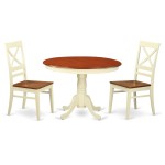 3 Pc Set, Round Small Table, 2 Leather Kitchen Chairs In Buttermilk, Cherry .