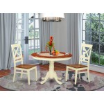 3 Pc Set, Round Small Table, 2 Leather Kitchen Chairs In Buttermilk, Cherry .