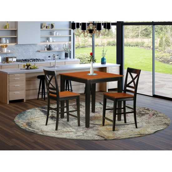 3 Pc Pub Table Set - Kitchen Dinette Table And 2 Counter Height Dining Chair