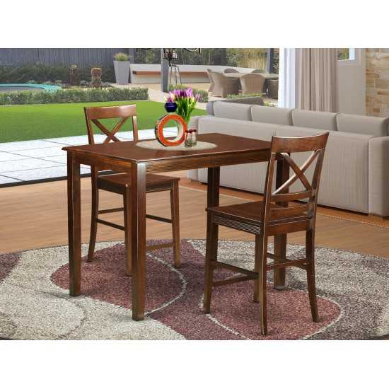 3 Pc Dining Counter Height Set- High Table And 2 Dining Chairs