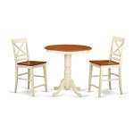 3 Pc Counter Height Dining Set, Counter Height Table, 2 Counter Height Stool., Buttermilk & Cherry