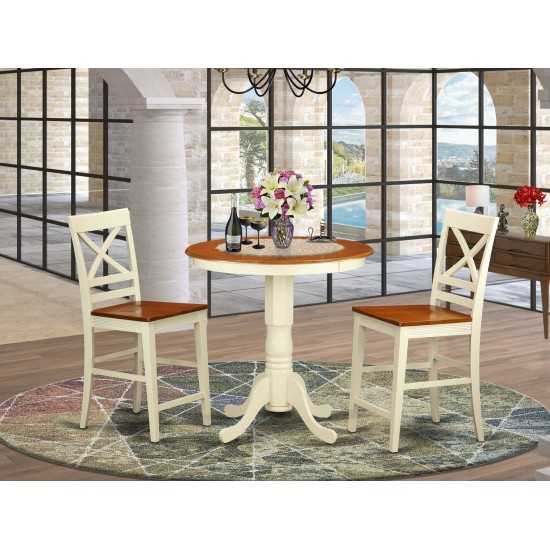 3 Pc Counter Height Dining Set, Counter Height Table, 2 Counter Height Stool., Buttermilk & Cherry