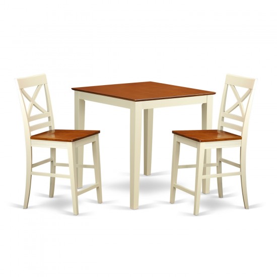 Vnqu3-Whi-W 3 Pc Dining Counter Height Set-Pub Table And 2 Dining Chairs