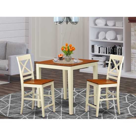 Vnqu3-Whi-W 3 Pc Dining Counter Height Set-Pub Table And 2 Dining Chairs