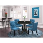 A Dining Set Of 4 Wonderful Parson Chairs, Mineral Blue Color, Beautiful 36" Round Table, Wire Brushed Black