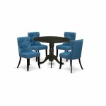 A Dining Set Of 4 Wonderful Kitchen Chairs, Mineral Blue Color, Two 9" Drop Leaf Round Table, Black Color