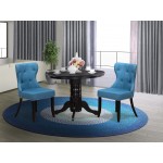 A Dining Set Of 2 Parson Chairs, Mineral Blue Color, 42" Antique Pedestal Table Using Black Color