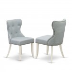 3Pc Dining Set, 1 Pedestal Table, 2 Baby Blue Chairs Back, Nail Heads, Linen White Finish