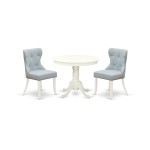 A Dining Set Of 2 Indoor Dining Chairs, Baby Blue Color, Gorgeous 36-Inch Antique Table, Linen White Color