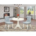 A Dining Set Of 2 Indoor Dining Chairs, Baby Blue Color, Gorgeous 36-Inch Antique Table, Linen White Color