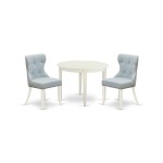 A Kitchen Set Of 2 Wonderful Kitchen Chairs, Baby Blue Color, Lovely Dinner Table, Linen White Color