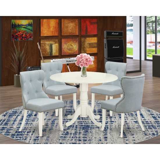 A Kitchen Dining Set Of 4 Kitchen Chairs, Baby Blue Color, Beautiful Table, Linen White Color