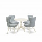 5Pc Dining Set, 1 Drop Leaves Dining Table, 4 Baby Blue Parson Chairs Back, Nail Heads, Linen White Finish