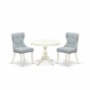 3 Pc Set, Linen White Small Kitchen Table, 2 Baby Blue Dining Chairs Button Tufted Back, Nail Heads, Linen White Finish