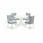 A Dining Set Of 4 Kitchen Dining Chairs, Baby Blue Color, Beautiful 42-Inch Round Table, Linen White Color