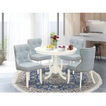 A Dining Set Of 4 Kitchen Dining Chairs, Baby Blue Color, Beautiful 42-Inch Round Table, Linen White Color