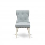 A Wooden Dining Set Of 4 Amazing Chairs, Baby Blue Color, Lovely Table, Linen White Color