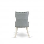 A Dining Set Of 2 Great Dining Chairs, Baby Blue Color, Gorgeous Wood Table, Linen White Color