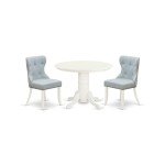 A Dining Set Of 2 Amazing Kitchen Chairs, Baby Blue Color, Gorgeous Table, Linen White Color