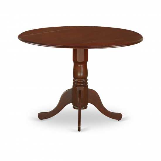 A Dining Set Of Two Chairs Using Doeskin Color, Two 9" Drop Leaf Round Pedestal Kitchen Table In Mahogany Finish